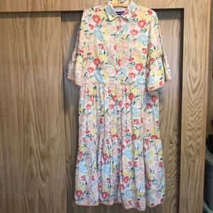 Ro’s Garden floral button up maxi dress size M
